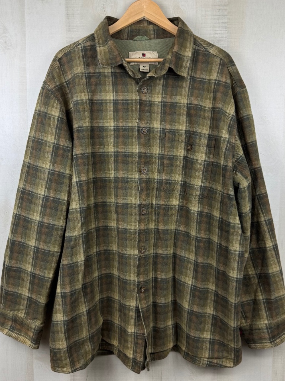 Woolrich Men’s Long Sleeve Button Up Shirt Jacket Shacket Olive Ombré Plaid XL